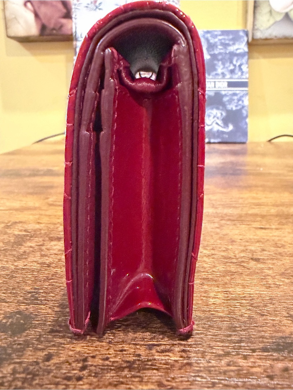 Mini Lady Dior Gardenia Wallet 🍒 Red Patent Cannage Calfskin - Picture 5 of 17